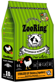 ZOORING Sterilised Cat Chicken & Lingonberry - Сухой корм для стерилизованных Кошек с Цыпленок с Брусникой 10 кг