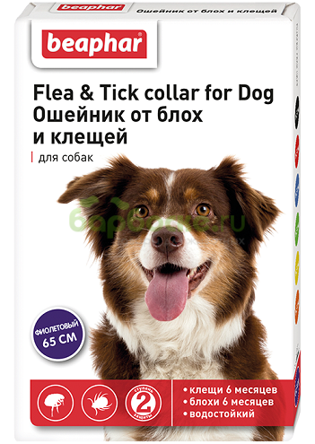 Beaphar Flea & Tick collar for Dogs Ошейник от блох и клещей для Собак 65 см фиолетовый