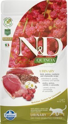 Farmina N&D Cat Quinoa Urinary Duck Сухой беззерновой для взрослых кошек для профилактики МКБ с Уткой, киноа, клюквой и ромашкой 1,5 кг