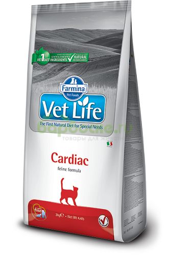 Farmina Vet Life Cat Cardiac Сухой диетический корм для кошек для поддержания работы сердца при хронической сердечной недостаточности 2 кг