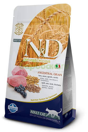 Farmina N&D Low Grain Cat Lamb & Blueberry Adult Сухой низкозерновой корм для взрослых кошек с Ягненком, черникой, спельтой и овсом 300 г