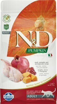 Farmina N&D Cat GF Pumpkin Quail Сухой беззерновой для взрослых кошек с Перепелом, тыквой и гранатом 1,5 кг