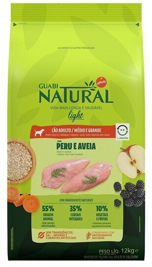 GUABI NATURAL Dog LIGHT Сухой корм для взрослых Собак средних и крупных пород Индейка и Овёс 12 кг