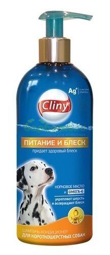 Cliny Шампунь-кондиционер Питание и блеск для короткошерстных Собак 300 мл
