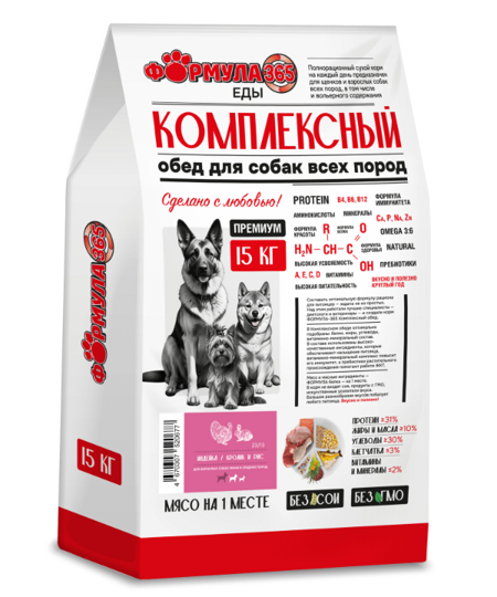 ФОРМУЛА 365 Индейка/Кролик и Рис - Комплексный обед для Собак всех пород 15 кг