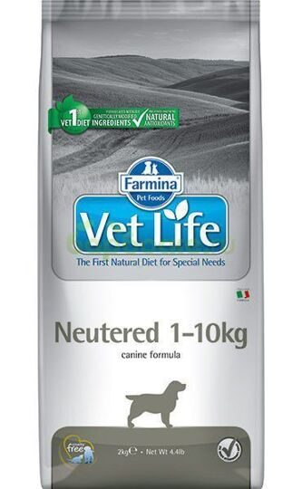 Farmina Vet Life Dog Neutered 1-10 kg Сухой полнорационный корм для взрослых кастрированных или стерилизованных собак весом до 10 кг для контроля веса и профилактики развития МКБ