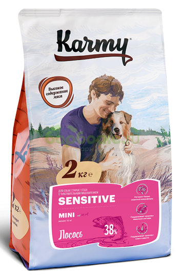 KARMY Sensitive Mini Salmon - Корм для Собак мелких пород с чувствительным пищеварением с Лососем 2 кг