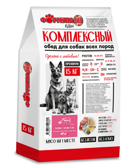 ФОРМУЛА 365 Телятина/Кролик и Рис - Комплексный обед для Собак всех пород 15 кг