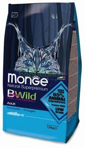 Monge Bwild Cat Cat Anchovies Сухой корм для взрослых кошек с Анчоусами 1,5 кг