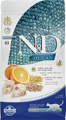 Farmina N&D Low Grain Cat Codfish & Orange Сухой низкозерновой корм для взрослых кошек с Треской, апельсином, спельтой и овсом 1,5 кг