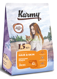 KARMY Hair & Skin Cat Salmon - Сухой корм для Кошек здоровье кожи и шерсти с Лососем 1,5 кг