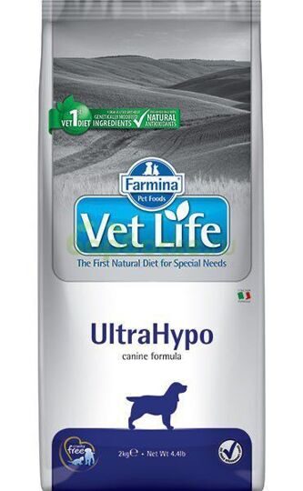 Farmina Vet Life Dog UltraHypo Сухой диетический корм для собак, разработанный для снижения пищевой непереносимости питательных веществ в случаях пищевой аллергии и атопий 2 кг