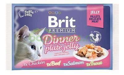 Brit Premium Dinner Plate Jelly - Консервы для Кошек кусочки в желе (курица, говядина, лосось, форель)