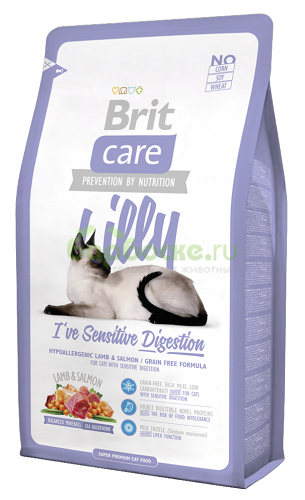 Brit Care Cat Lilly Sensitive Digestion Сухой беззерновой корм для кошек с чувствительным желудком с Ягненком и лососем 400 гр