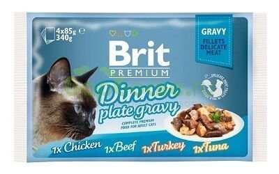 Brit Premium Dinner Plate Gravy Консервы для кошек с кусочки в соусе (курица, индейка, говядина, тунец)