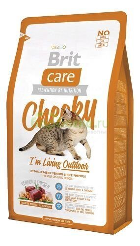 Brit Care Cat Cheeky Outdoor Сухой корм для активных кошек и кошек, гуляющих на улице с Олениной и курицей 2 кг
